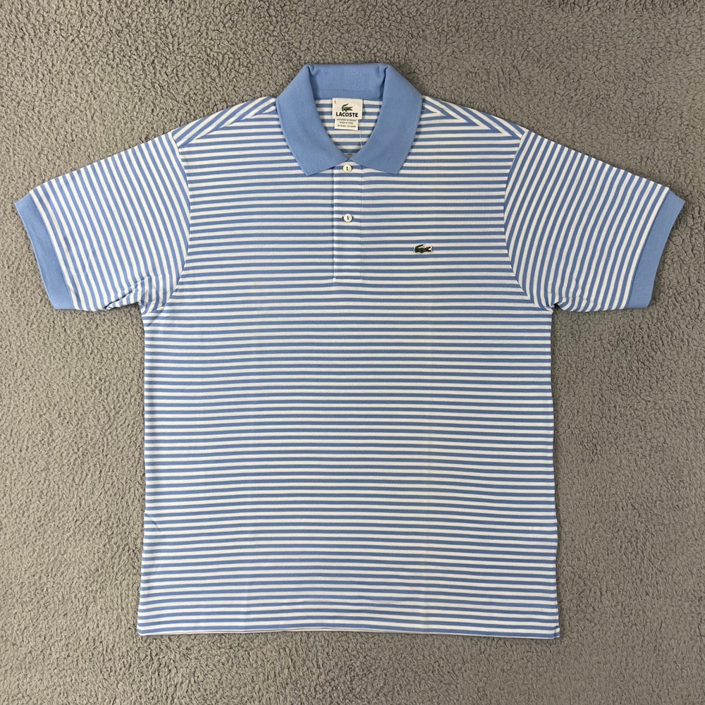 Lacoste Polo Shirt US Men L (EU/M) Light Blue White Striped Cotton Short Sleeve